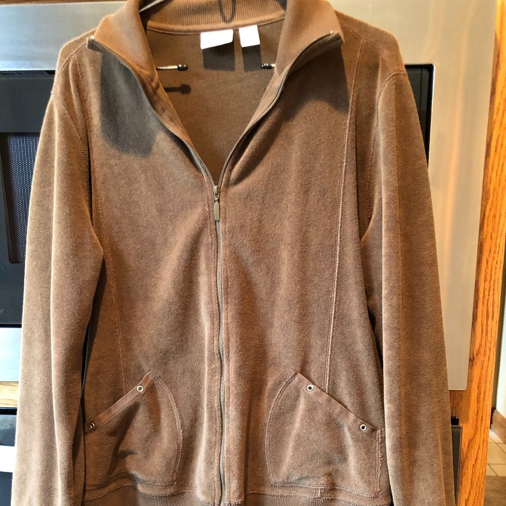 Spa by Chico's Terry Cloth Jacket Zipper Front Brown Size 2 (L - 12)